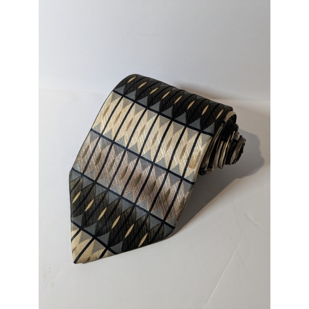 Kilburne Finch Brown Geometric‎ Men's Tie 100% Silk 62L x 3.75 Necktie